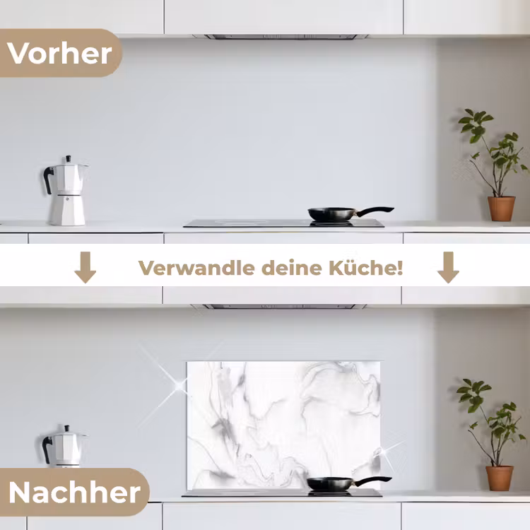 Marmer - Grijs - Wit - Abstract - Marmerlook keuken achterwand spatscherm klein -voor_na_DE
