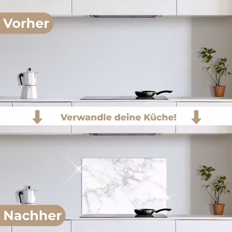 Marmer - Grijs - Wit - Marmerstructuur keuken achterwand spatscherm klein -voor_na_DE