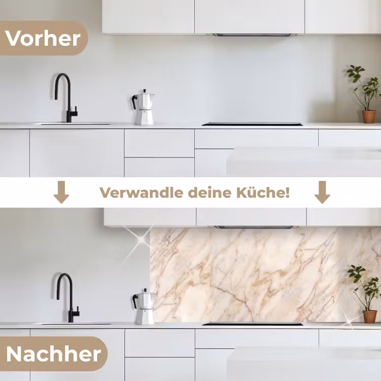 Marmer - Ader - Abstract - Wit - Goud keuken achterwand 2 middel -voor-na_DE