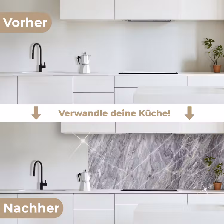 Marmer - Ader - Patroon - Abstract - Grijs keuken achterwand 2 middel -voor-na_DE