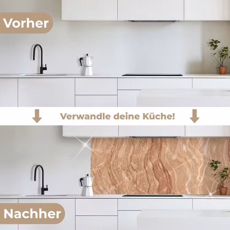 Marmer - Ader - Natuur - Abstract - Beige keuken achterwand 2 middel -voor-na_DE
