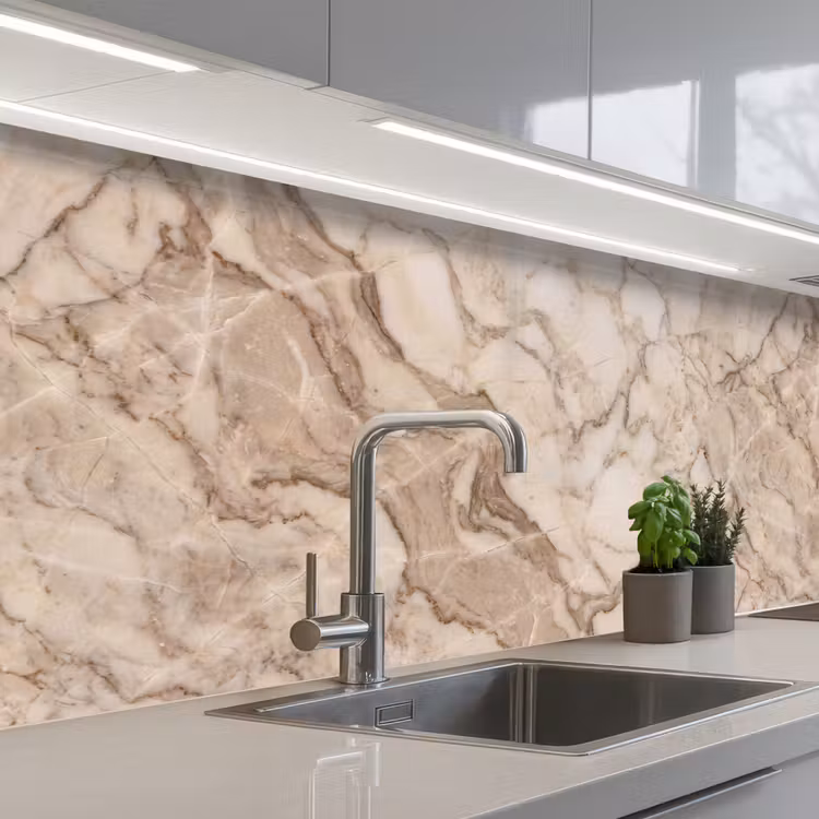 Marmer - Aderen - Textuur - Beige - Modern keuken achterwand 2 middel -3d_schuin
