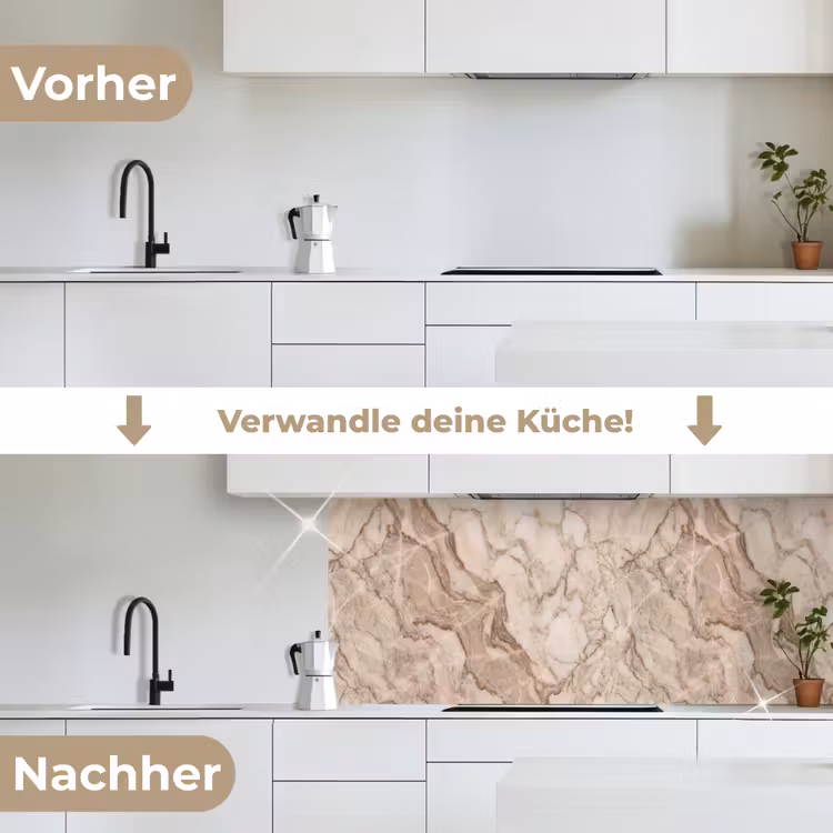 Marmer - Aderen - Textuur - Beige - Modern keuken achterwand 2 middel -voor-na_DE