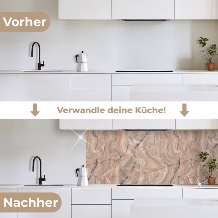 Marmer - Patroon - Abstract - Beige - Groen keuken achterwand 2 middel -voor-na_DE