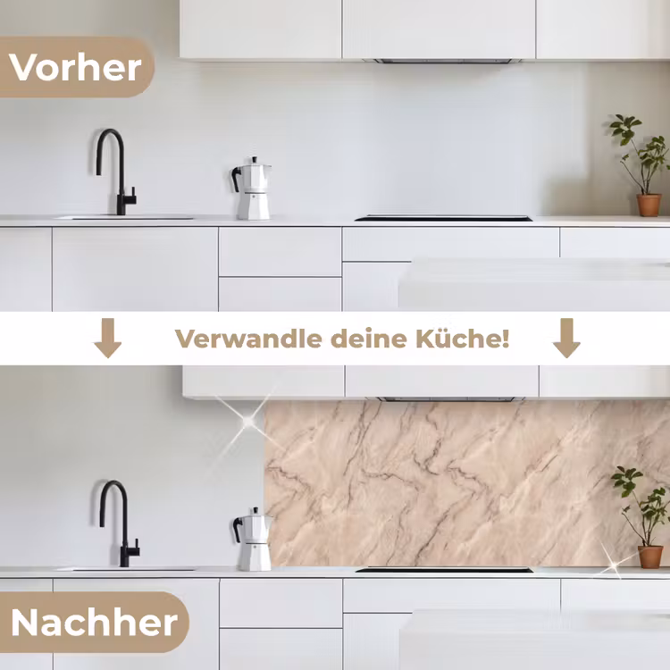 Marmer - Patroon - Abstract - Modern - Beige keuken achterwand 2 middel -voor-na_DE