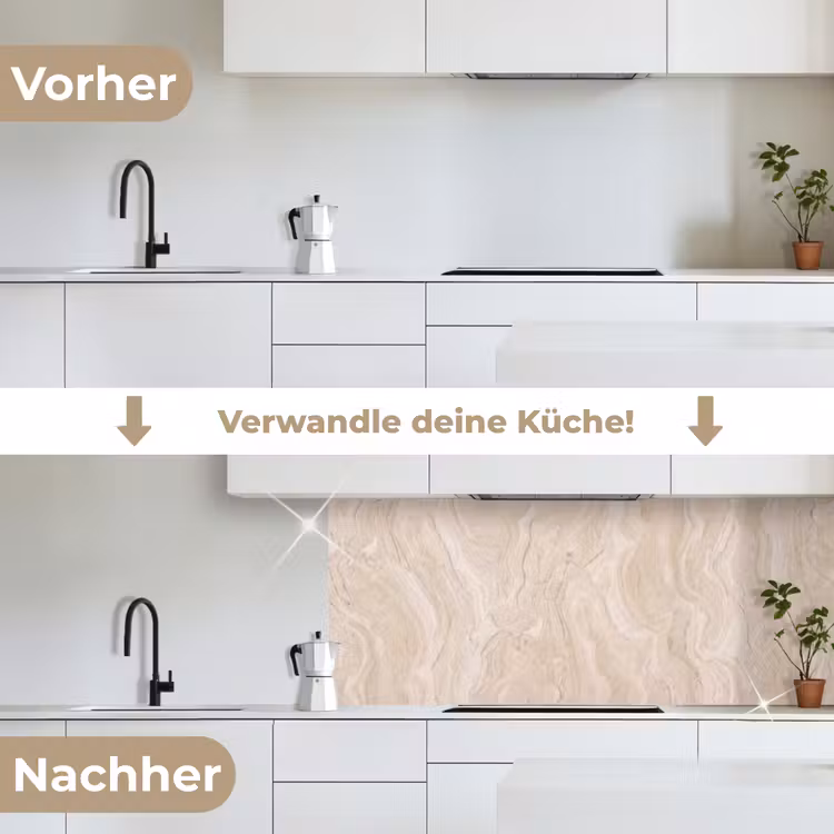 Marmer - Patroon - Beige - Steen - Abstract keuken achterwand 2 middel -voor-na_DE