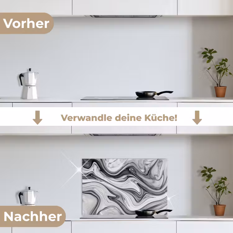 Marmer - Patronen - Grijs - Marmerlook - Zwart keuken achterwand spatscherm klein -voor_na_DE