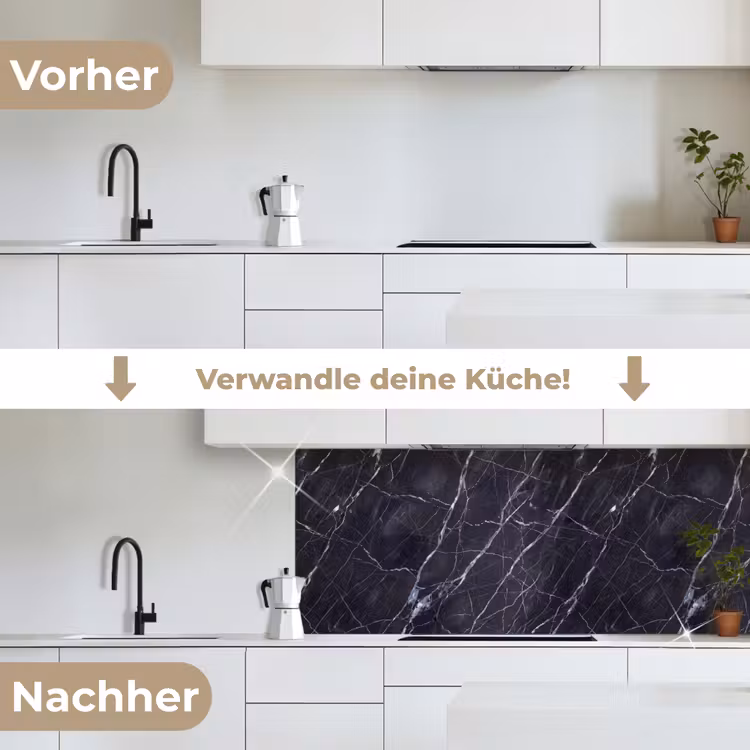 Marmer - Patroon - Modern - Zwart - Wit keuken achterwand 2 middel -voor-na_DE