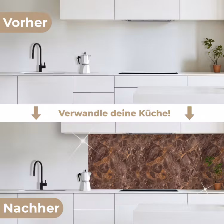 Marmer - Patroon - Natuur - Bruin - Goud keuken achterwand 2 middel -voor-na_DE