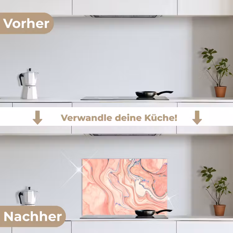 Marmer - Pastel - Roze - Blauw - Marmerlook - Abstract keuken achterwand spatscherm klein -voor_na_DE