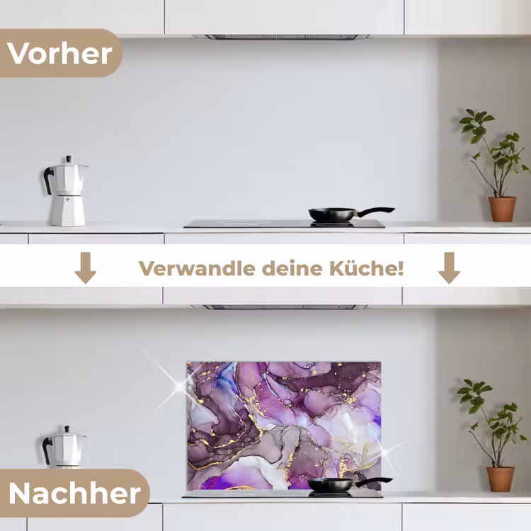 Marmer - Roze - Paars - Gold keuken achterwand spatscherm klein -voor_na_DE