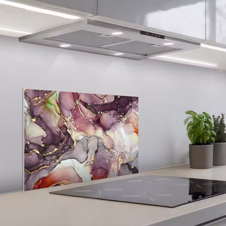 Marmer - Rood - Paars - Goud keuken achterwand spatscherm klein -3d_schuin