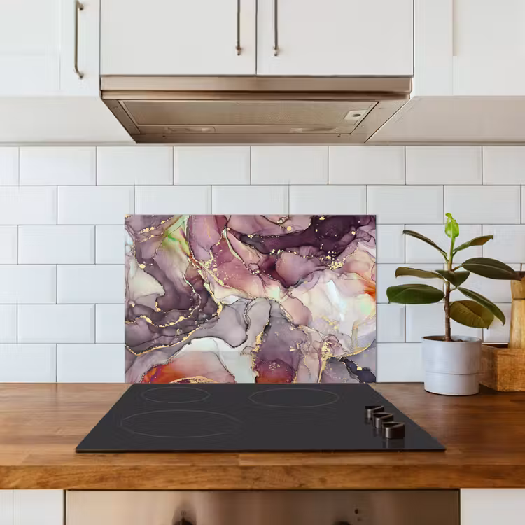 Marmer - Rood - Paars - Goud keuken achterwand spatscherm klein -sfeer2