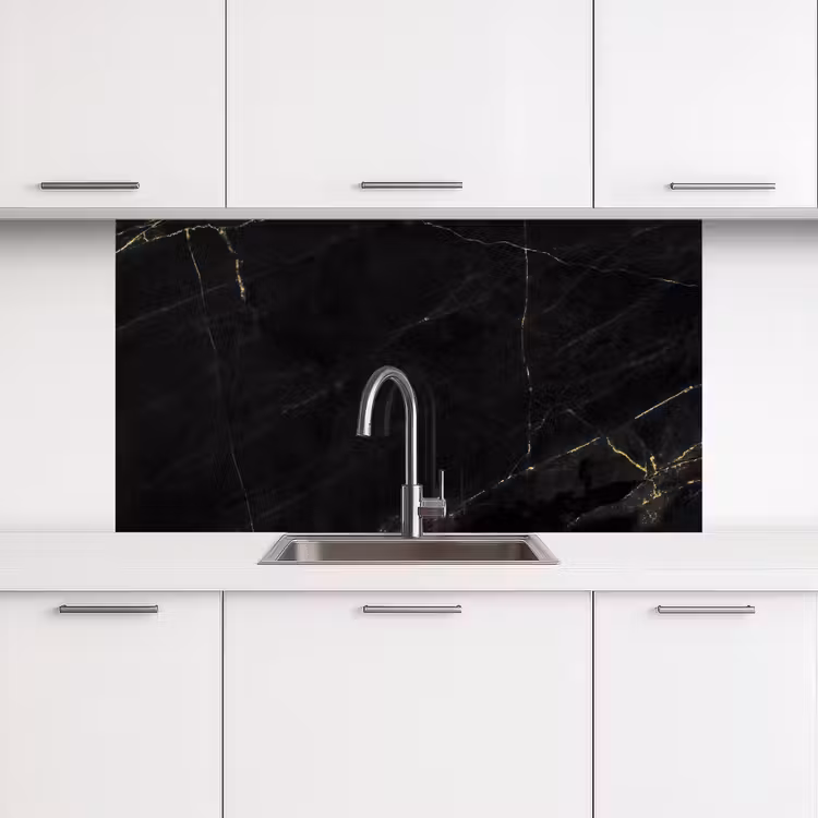 Marmer - Zwart - Goud - Chic - Marmerlook - Design keuken achterwand 2 middel -3d