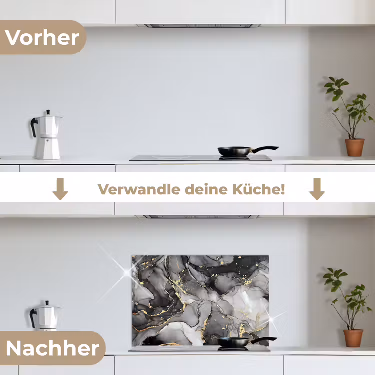 Marmer - Zwart - Goud - Grijs keuken achterwand spatscherm klein -voor_na_DE