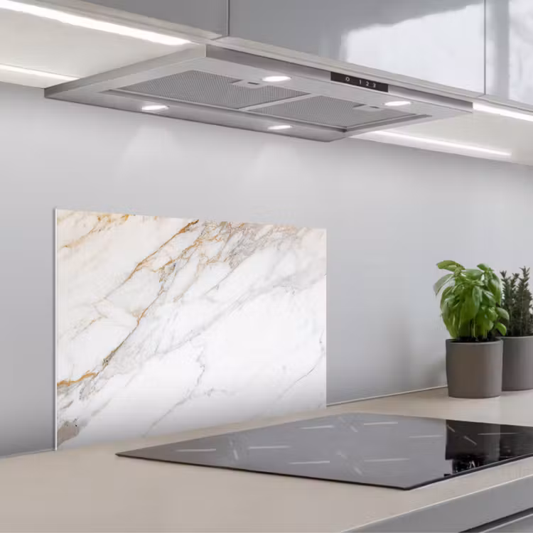 Marmer - Steen - Wit - Goud - Marmerlook - Steen - Luxe keuken achterwand spatscherm klein -3d_schuin
