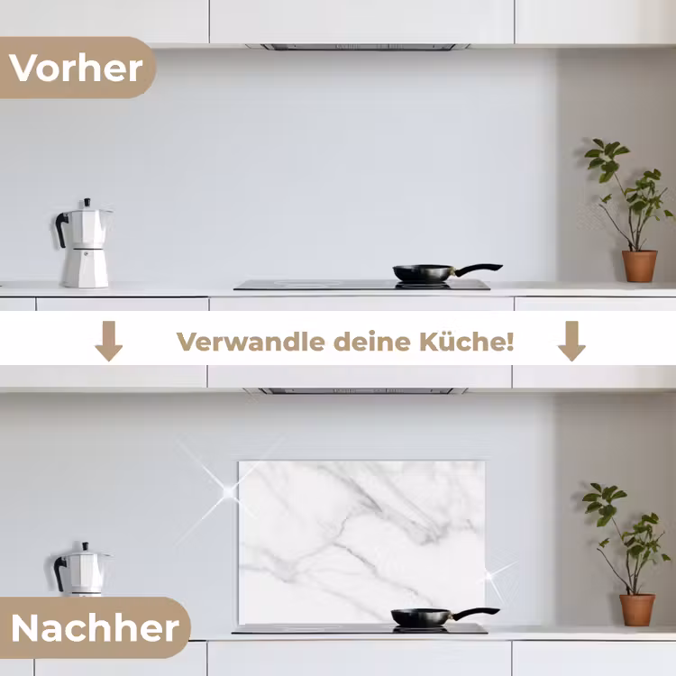 Marmer - Structuur - Wit - Grijs - Steen - Marmerlook keuken achterwand spatscherm klein -voor_na_DE