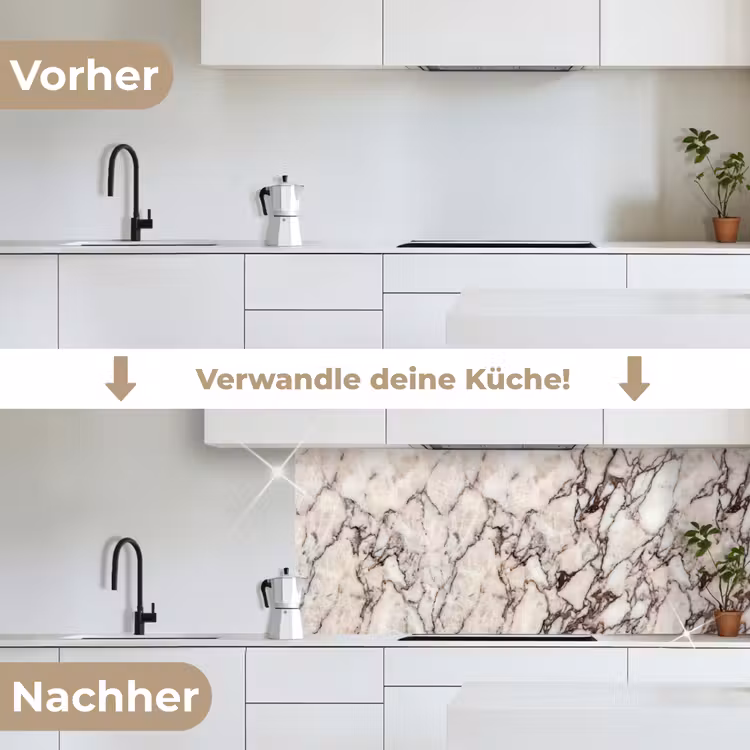 Marmer - Textuur - Abstract - Wit - Bruin keuken achterwand 2 middel -voor-na_DE