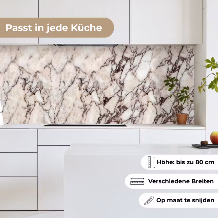 Marmer - Textuur - Abstract - Wit - Bruin keuken achterwand 2 middel -sfeer4_DE