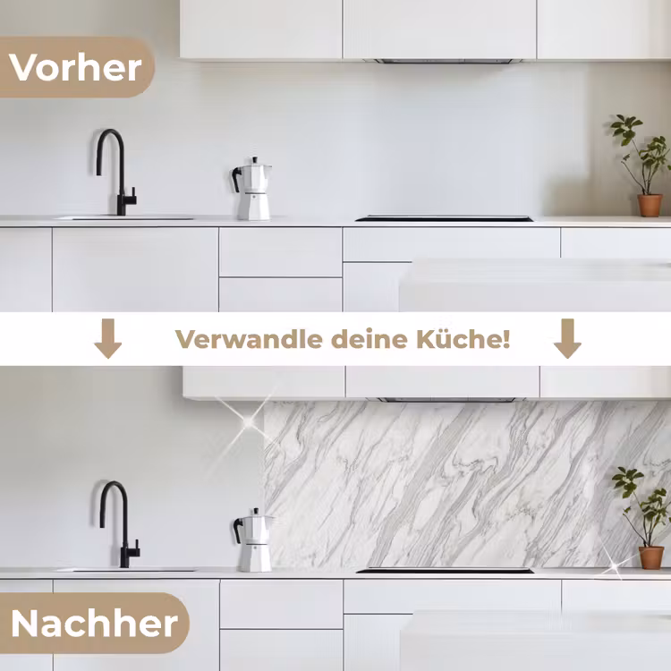 Marmer - Wit - Grijs - Structuur - Modern keuken achterwand 2 middel -voor-na_DE