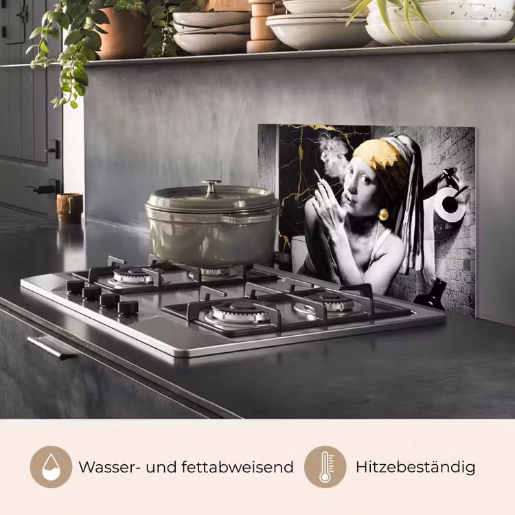 Marmerlook - Meisje met de parel - Sigaretten - Toilet - Goud - Kunst - Oude meesters keuken achterwand spatscherm klein -usp_DE