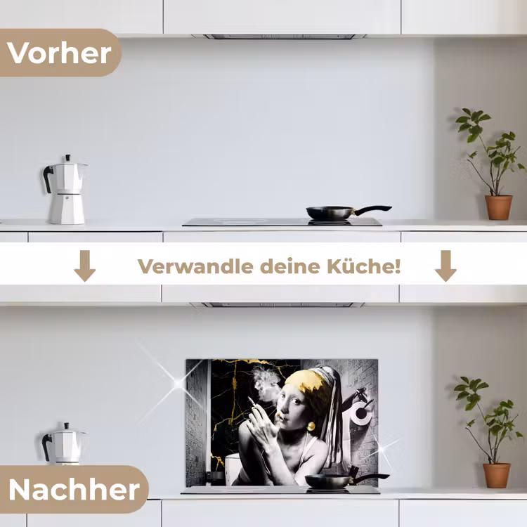 Marmerlook - Meisje met de parel - Sigaretten - Toilet - Goud - Kunst - Oude meesters keuken achterwand spatscherm klein -voor_na_DE