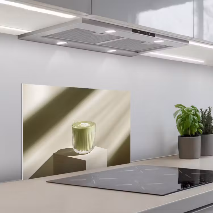 Matcha - Glas - Groen - Minimalistisch keuken achterwand spatscherm klein -3d_schuin