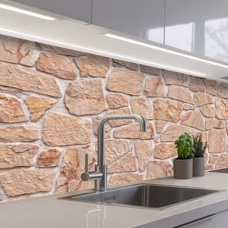 Muur - Steen - Patroon - Rustiek - Beige keuken achterwand 2 middel -3d_schuin