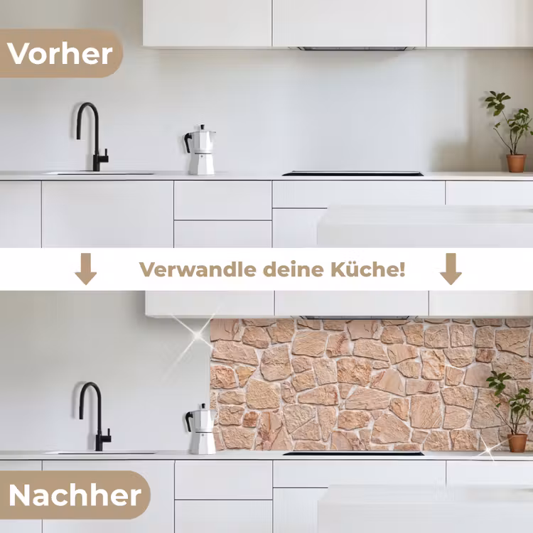 Muur - Steen - Patroon - Rustiek - Beige keuken achterwand 2 middel -voor-na_DE