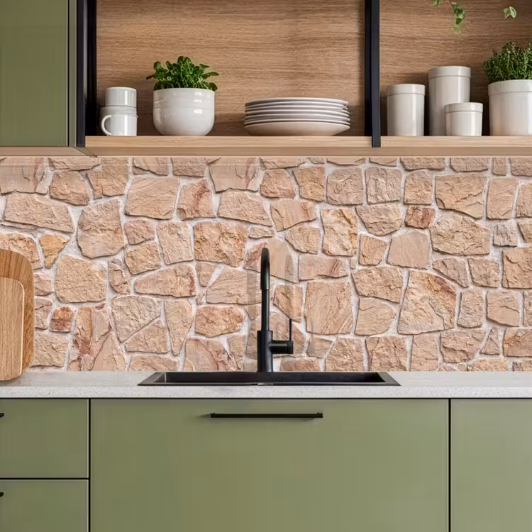 Muur - Steen - Patroon - Rustiek - Beige keuken achterwand 2 middel -sfeer3