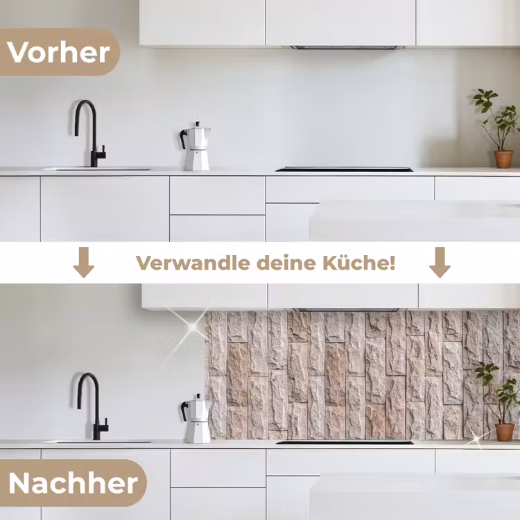 Muur - Steen - Ruw - Beige - Textuur keuken achterwand 2 middel -voor-na_DE