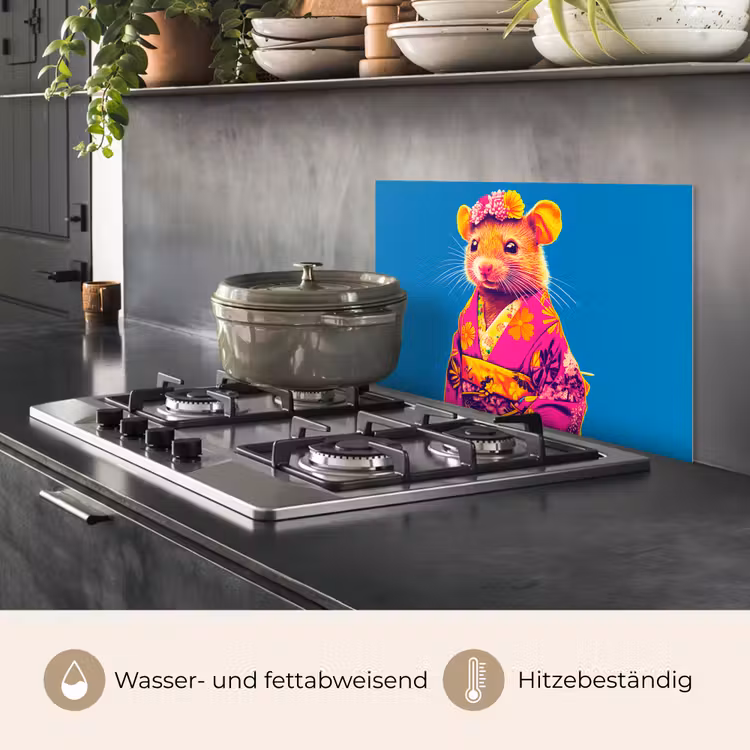 Muis - Kimono - Bloemen - Blauw keuken achterwand spatscherm klein -usp_DE