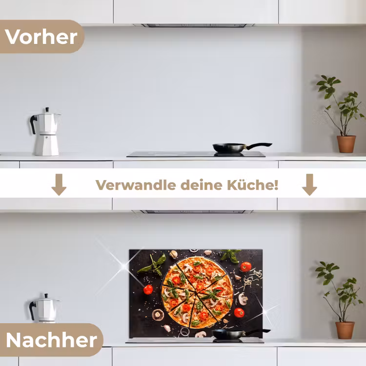 Mediterraans Feestmaal keuken achterwand spatscherm klein -voor_na_DE