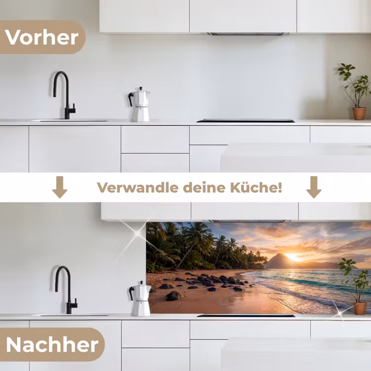 Zee - Berg - Landschap - Tropisch - Goud keuken achterwand 2 middel -voor-na_DE