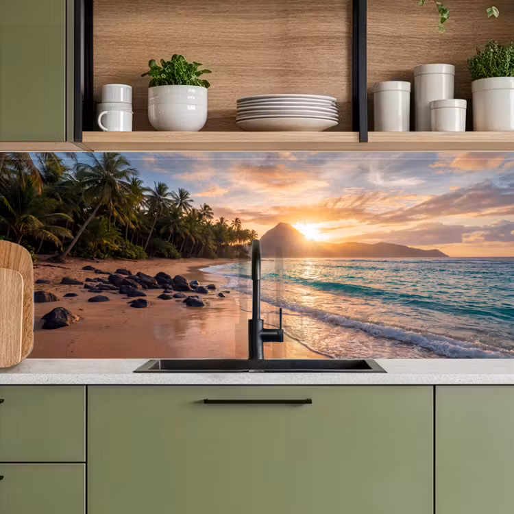 Zee - Berg - Landschap - Tropisch - Goud keuken achterwand 2 middel -sfeer3
