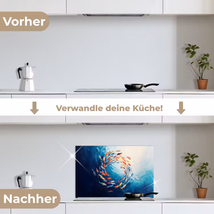 Zee - Vissen - Kleurrijk - Dynamisch keuken achterwand spatscherm klein -voor_na_DE