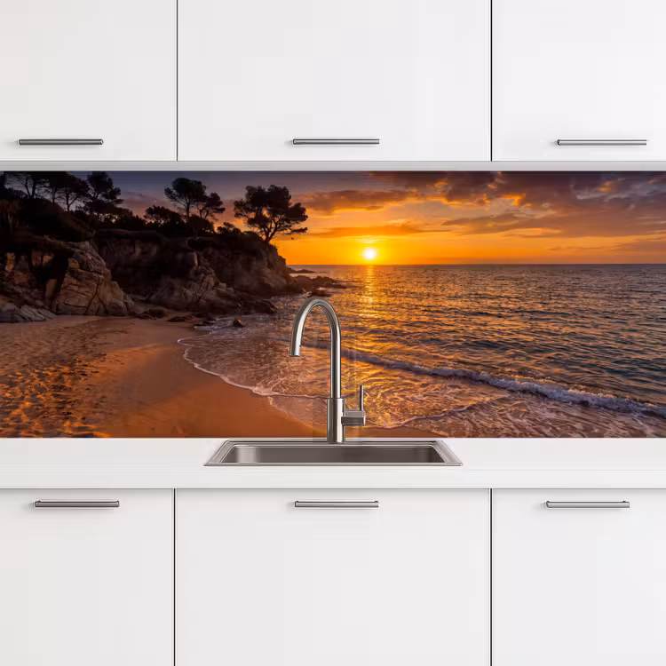 Zee - Kust - Zonsondergang - Natuur - Oranje keuken achterwand 2 middel -3d