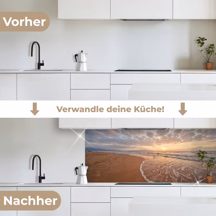 Zee - Kustlijn - Wolken - Landschap - Oranje keuken achterwand 2 middel -voor-na_DE