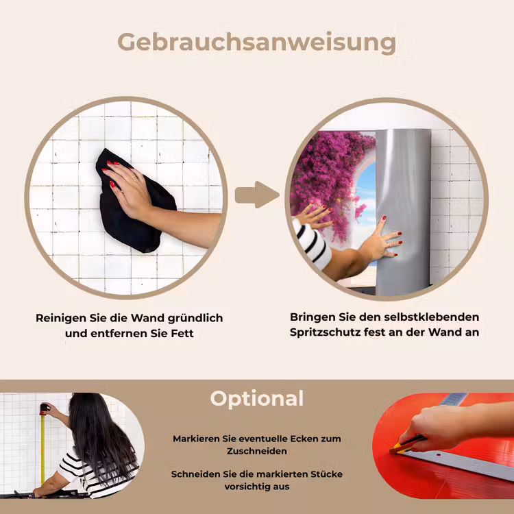 Zee - Roze - Bloemen - Poort keuken achterwand spatscherm klein -gebruiksaanwijzing_DE