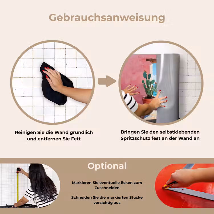 Zee - Roze - Cactus keuken achterwand spatscherm klein -gebruiksaanwijzing_DE