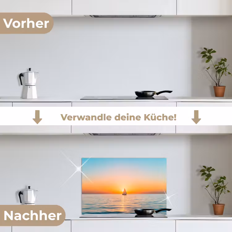 Zee - Zeilboot - Zonsondergang keuken achterwand spatscherm klein -voor_na_DE