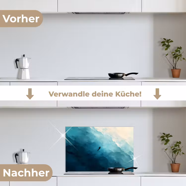 Zee - Silhouet - Abstract - Blauw keuken achterwand spatscherm klein -voor_na_DE