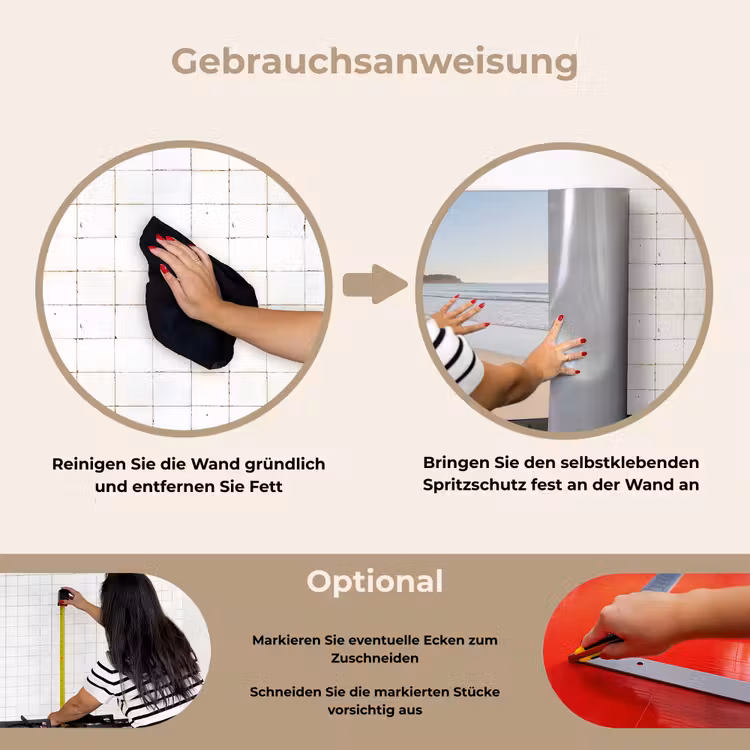 Zee - Zon - Zand keuken achterwand spatscherm klein -gebruiksaanwijzing_DE
