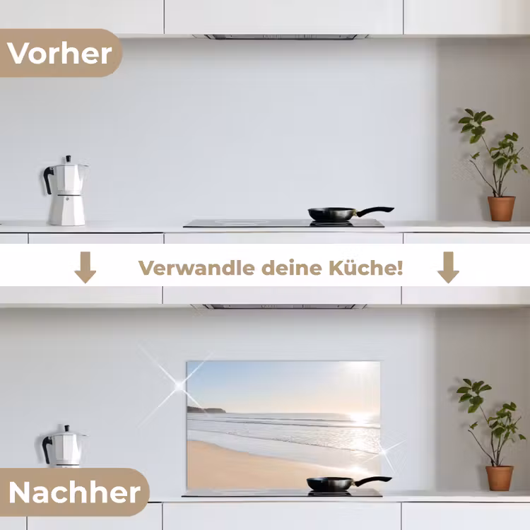Zee - Zon - Zand keuken achterwand spatscherm klein -voor_na_DE