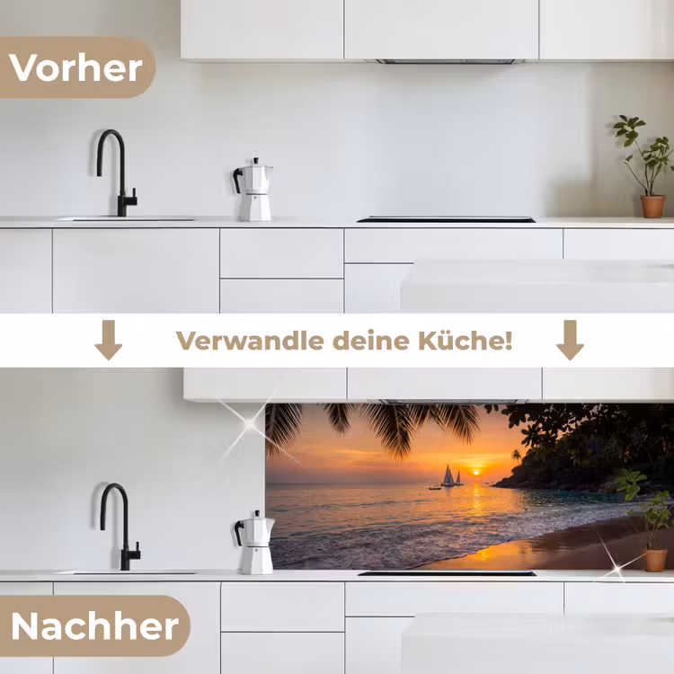 Zee - Zonsondergang - Boot - Natuur - Oranje keuken achterwand 2 middel -voor-na_DE