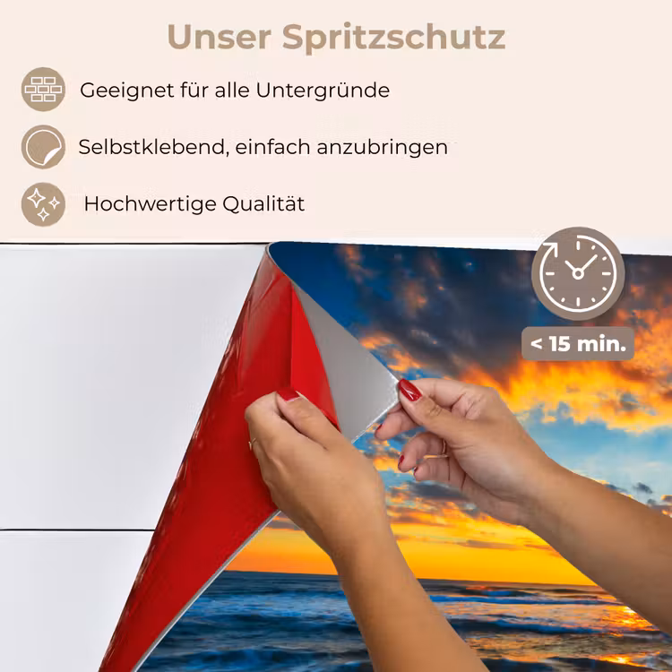 Zee - Zonsondergang - Strand - Wolken - Oranje keuken achterwand spatscherm klein -spatscherm_DE