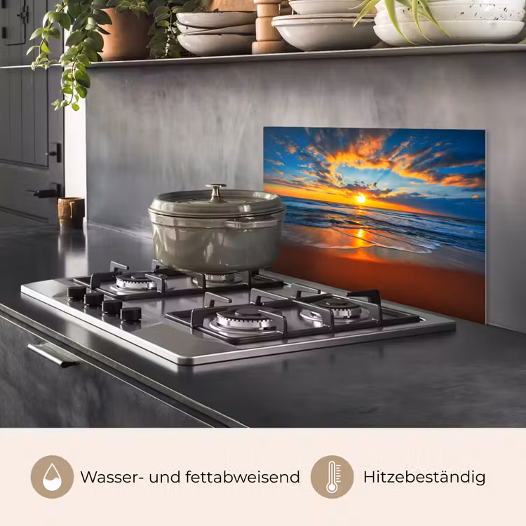 Zee - Zonsondergang - Strand - Wolken - Oranje keuken achterwand spatscherm klein -usp_DE