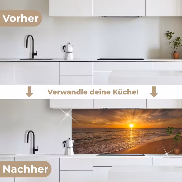 Zee - Zonsondergang - Golven - Kust - Oranje keuken achterwand 2 middel -voor-na_DE