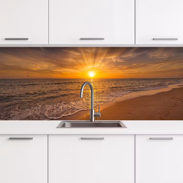 Zee - Zonsondergang - Golven - Kust - Oranje keuken achterwand 2 middel -3d