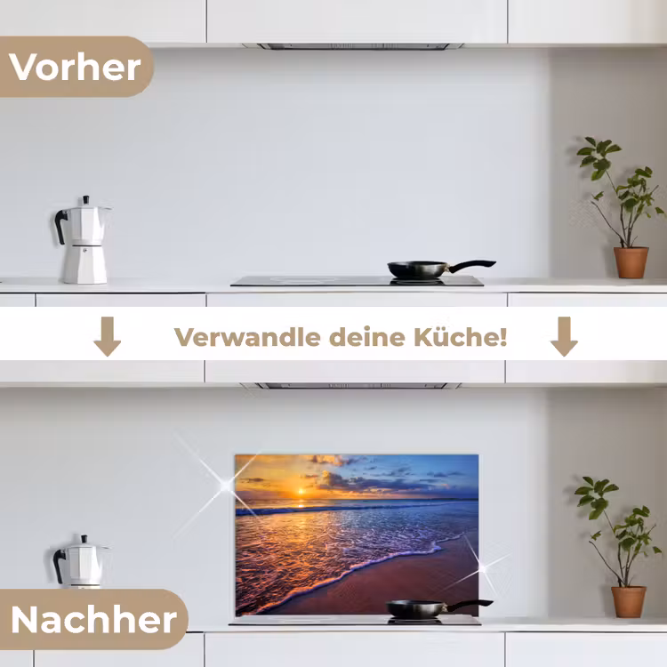 Zee - Strand - Zonsondergang - Wolken - Horizon keuken achterwand spatscherm klein -voor_na_DE